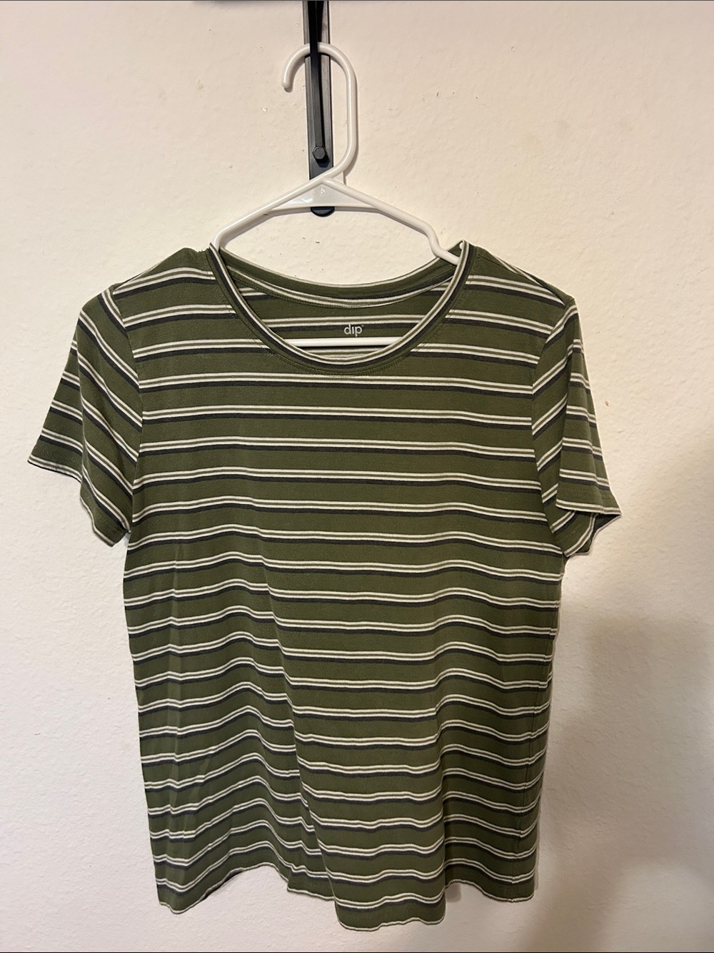 dip Olive Green and White Striped Crewneck Tee